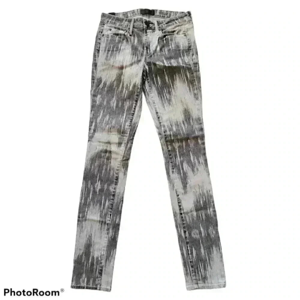 Vince Dylan Beat Down White Gray Coated Denim Skinny Jeans Stretch 24